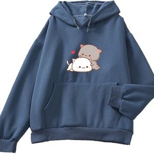 Blue Hoodie with Cute Cat Design